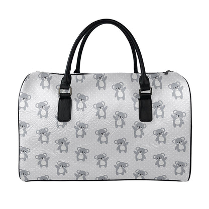 Grey Koala Pattern Print Leather Duffle Bag