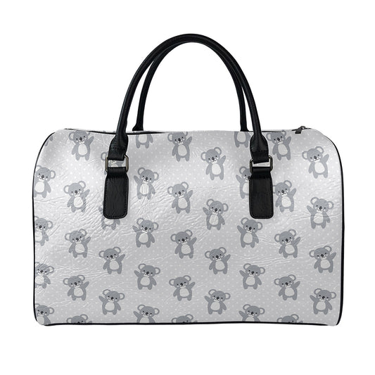 Grey Koala Pattern Print Leather Duffle Bag