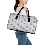 Grey Koala Pattern Print Leather Duffle Bag