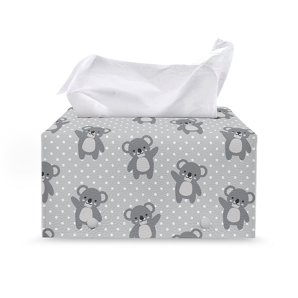 Grey Koala Pattern Print Leather Tissue Box Cover