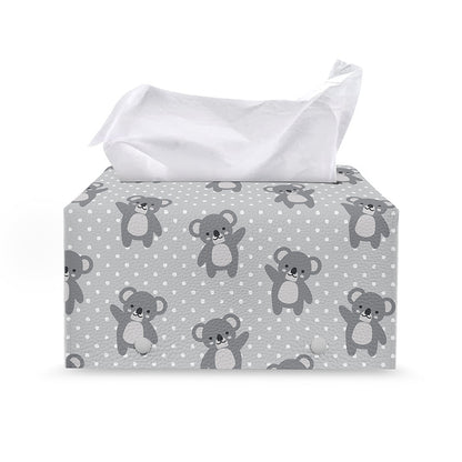 Grey Koala Pattern Print Leather Tissue Box Cover