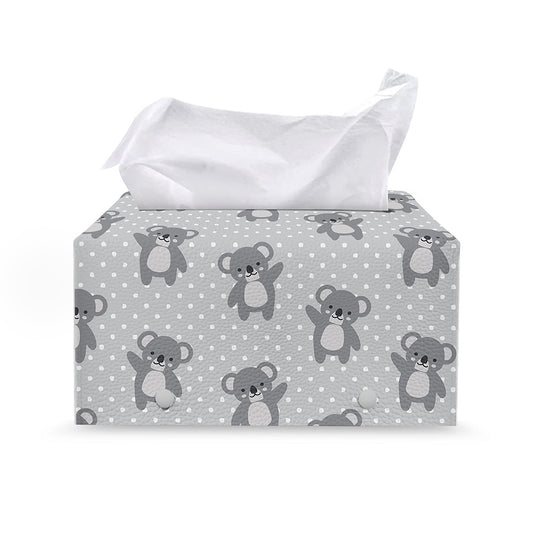 Grey Koala Pattern Print Leather Tissue Box Cover