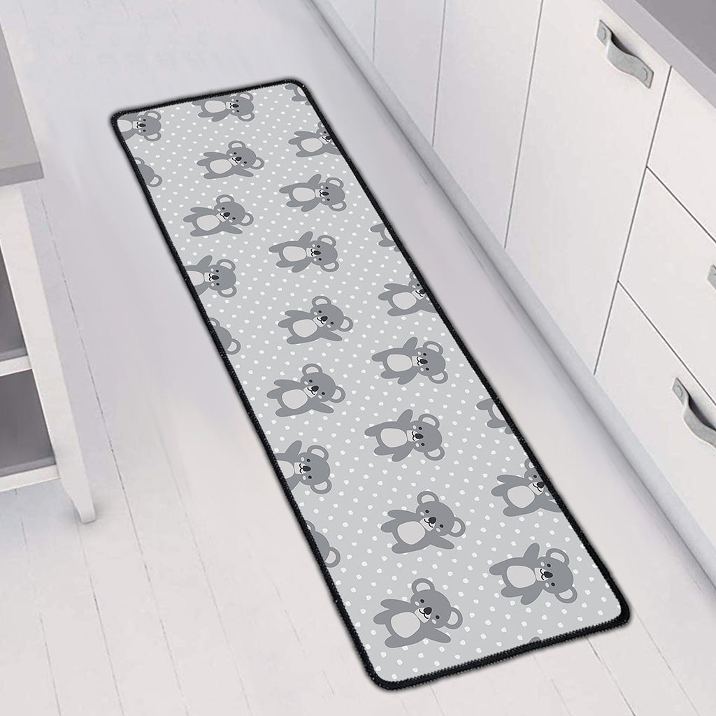 Grey Koala Pattern Print Long Kitchen Mat