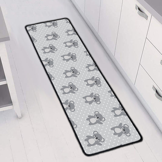 Grey Koala Pattern Print Long Kitchen Mat
