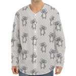 Grey Koala Pattern Print Long Sleeve Baseball Jersey