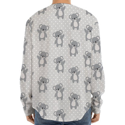 Grey Koala Pattern Print Long Sleeve Baseball Jersey