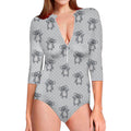 Grey Koala Pattern Print Long Sleeve Swimsuit
