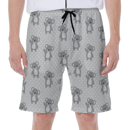 Grey Koala Pattern Print Men's Beach Shorts