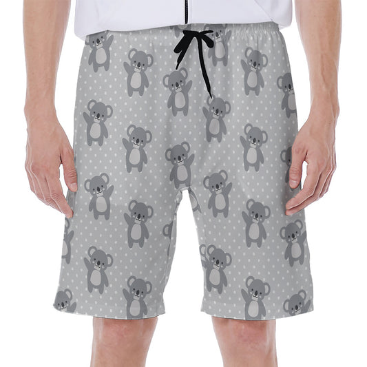 Grey Koala Pattern Print Men's Beach Shorts