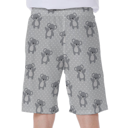 Grey Koala Pattern Print Men's Beach Shorts