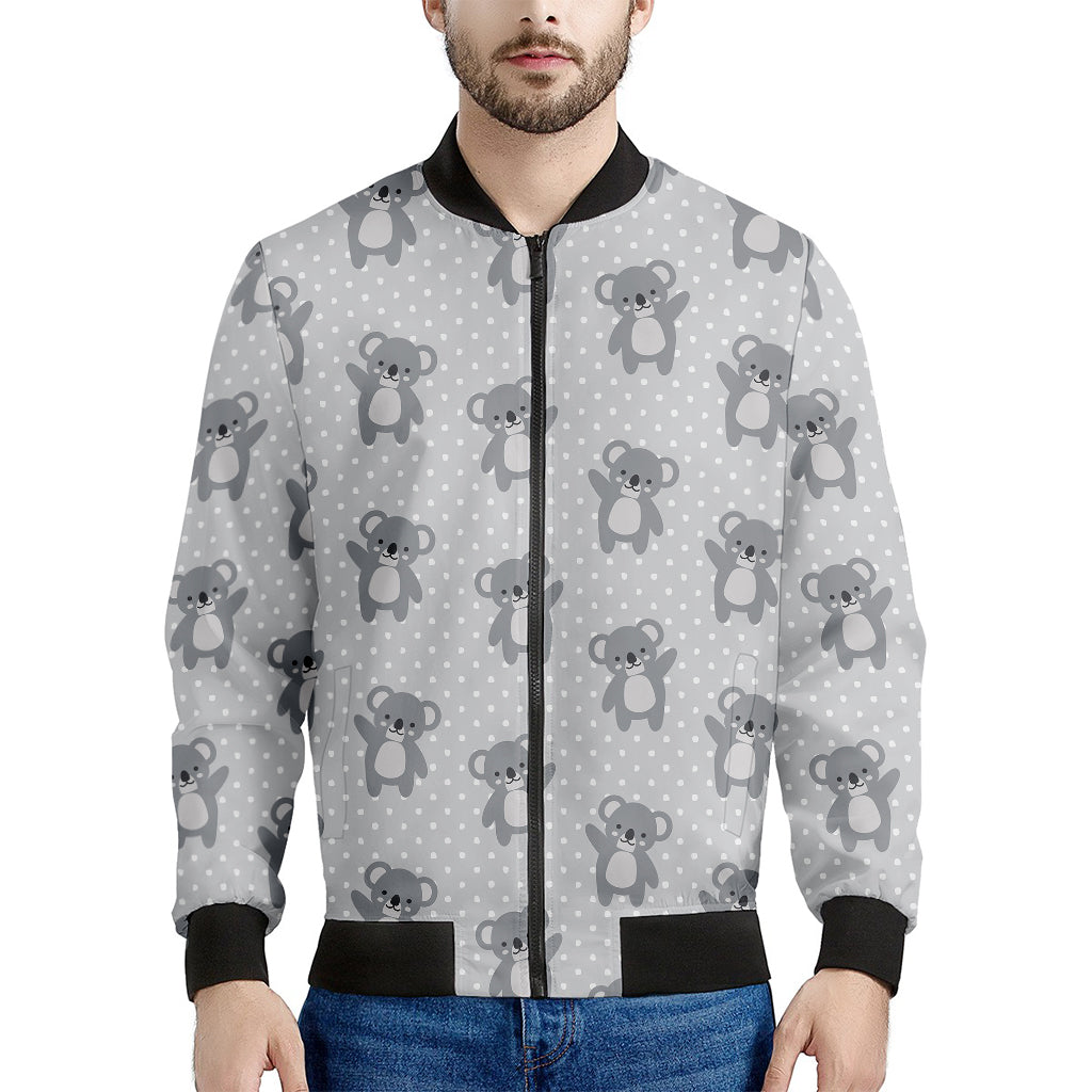 Grey Koala Pattern Print Men's Bomber Jacket