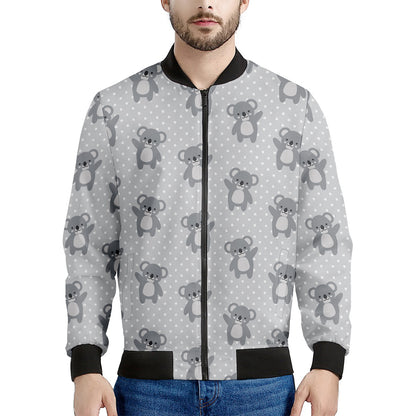 Grey Koala Pattern Print Men's Bomber Jacket
