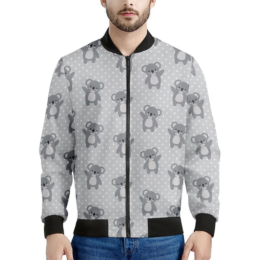 Grey Koala Pattern Print Men's Bomber Jacket