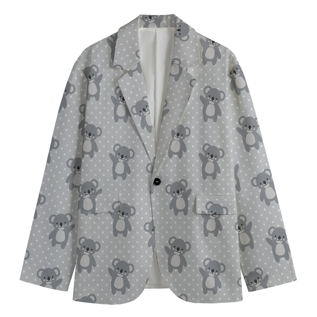 Grey Koala Pattern Print Men's Cotton Blazer
