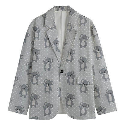 Grey Koala Pattern Print Men's Cotton Blazer