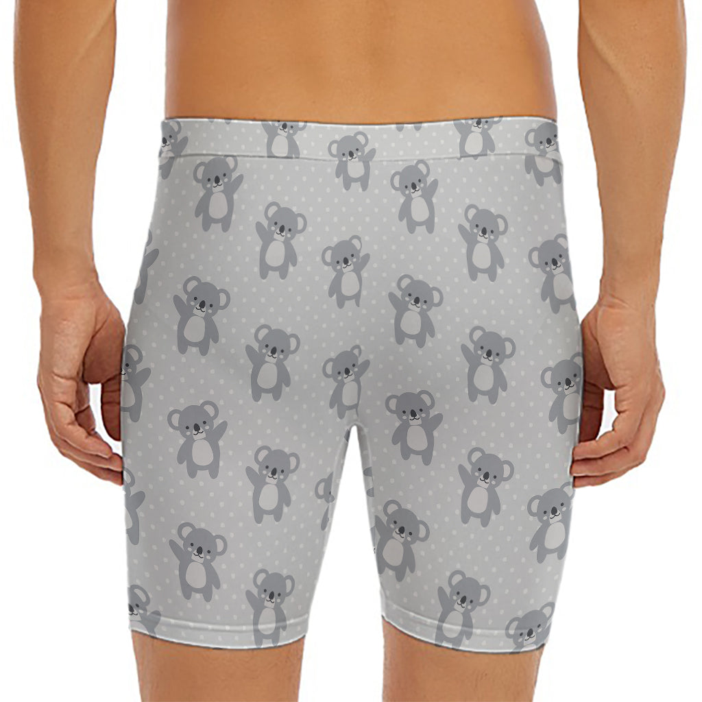Grey Koala Pattern Print Men's Long Boxer Briefs