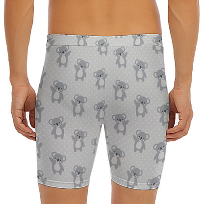 Grey Koala Pattern Print Men's Long Boxer Briefs