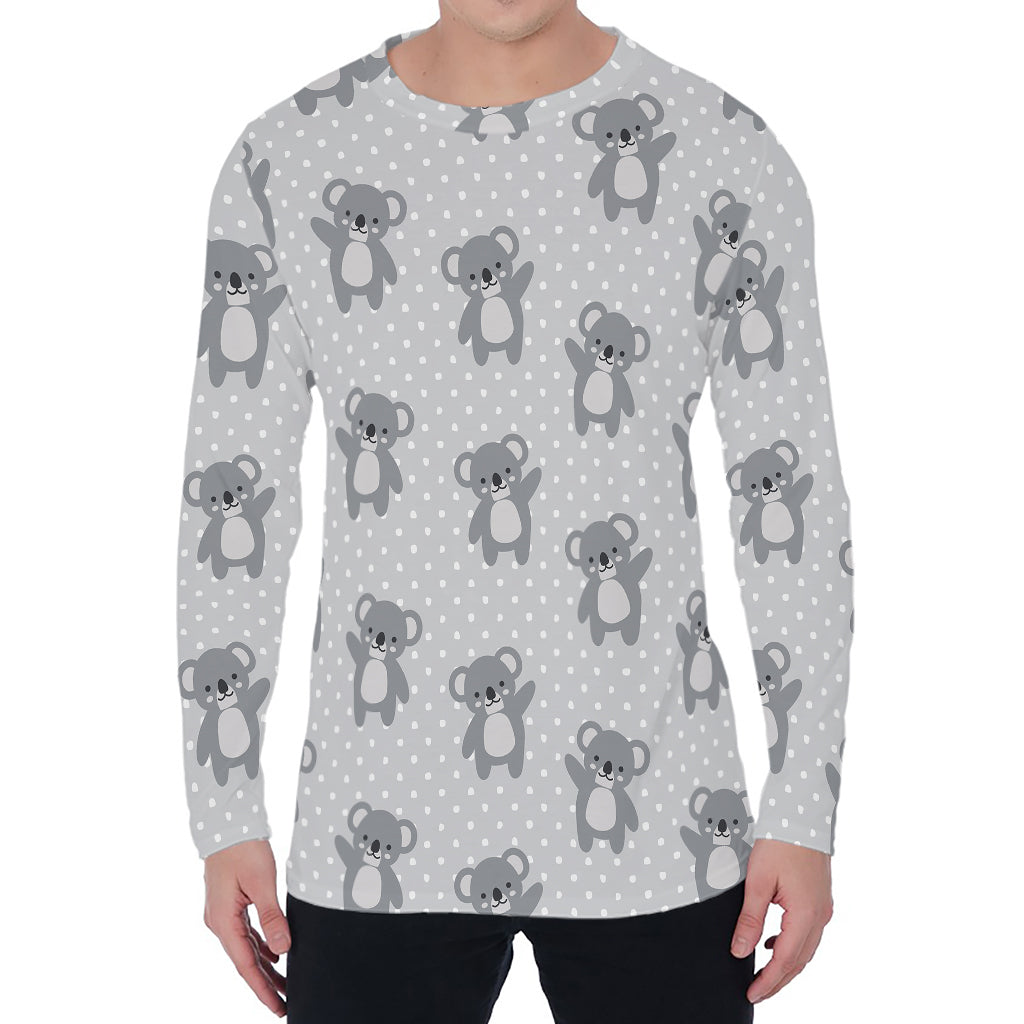 Grey Koala Pattern Print Men's Long Sleeve T-Shirt