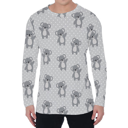 Grey Koala Pattern Print Men's Long Sleeve T-Shirt
