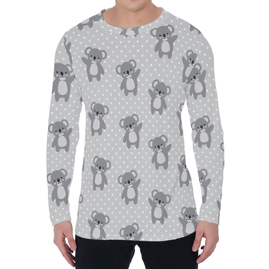 Grey Koala Pattern Print Men's Long Sleeve T-Shirt