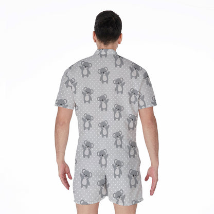 Grey Koala Pattern Print Men's Rompers