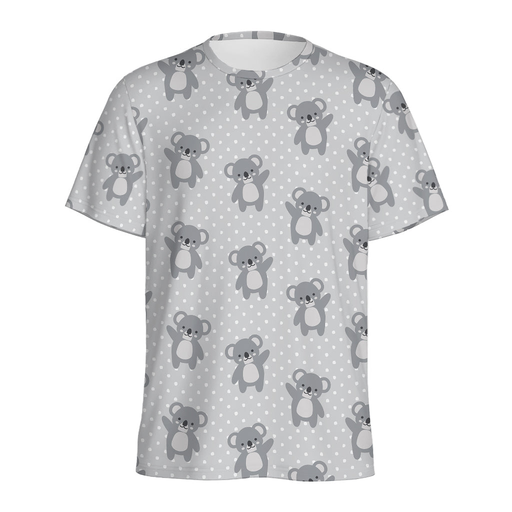 Grey Koala Pattern Print Men's Sports T-Shirt