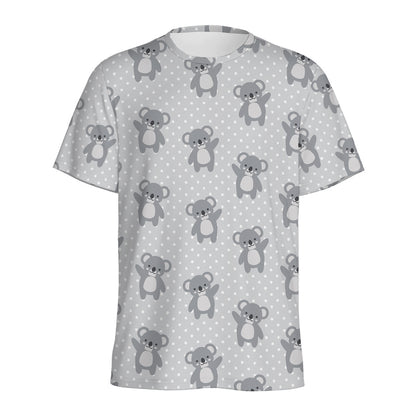 Grey Koala Pattern Print Men's Sports T-Shirt
