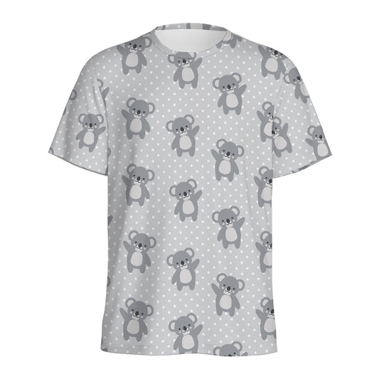 Grey Koala Pattern Print Men's Sports T-Shirt