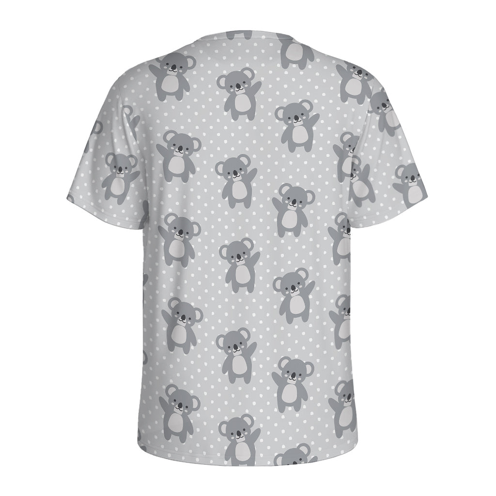 Grey Koala Pattern Print Men's Sports T-Shirt