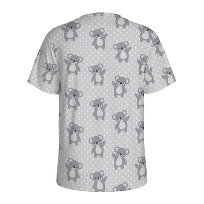 Grey Koala Pattern Print Men's Sports T-Shirt