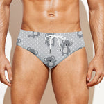 Grey Koala Pattern Print Men's Swim Briefs