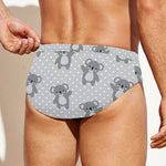 Grey Koala Pattern Print Men's Swim Briefs