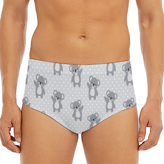 Grey Koala Pattern Print Men's Triangle Swim Briefs