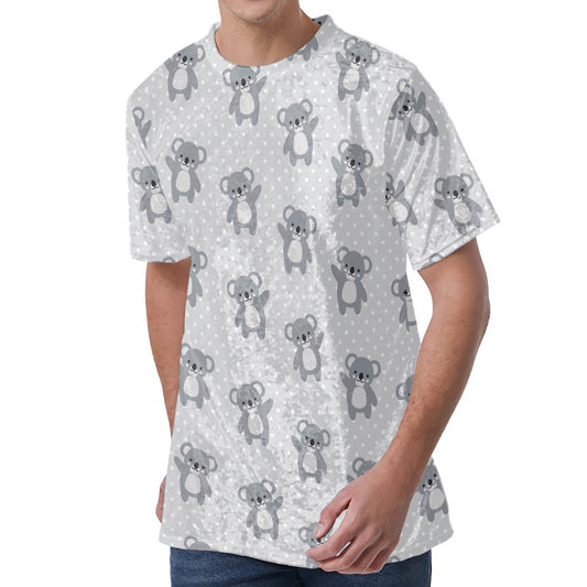 Grey Koala Pattern Print Men's Velvet T-Shirt