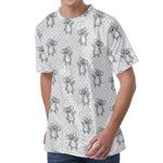 Grey Koala Pattern Print Men's Velvet T-Shirt