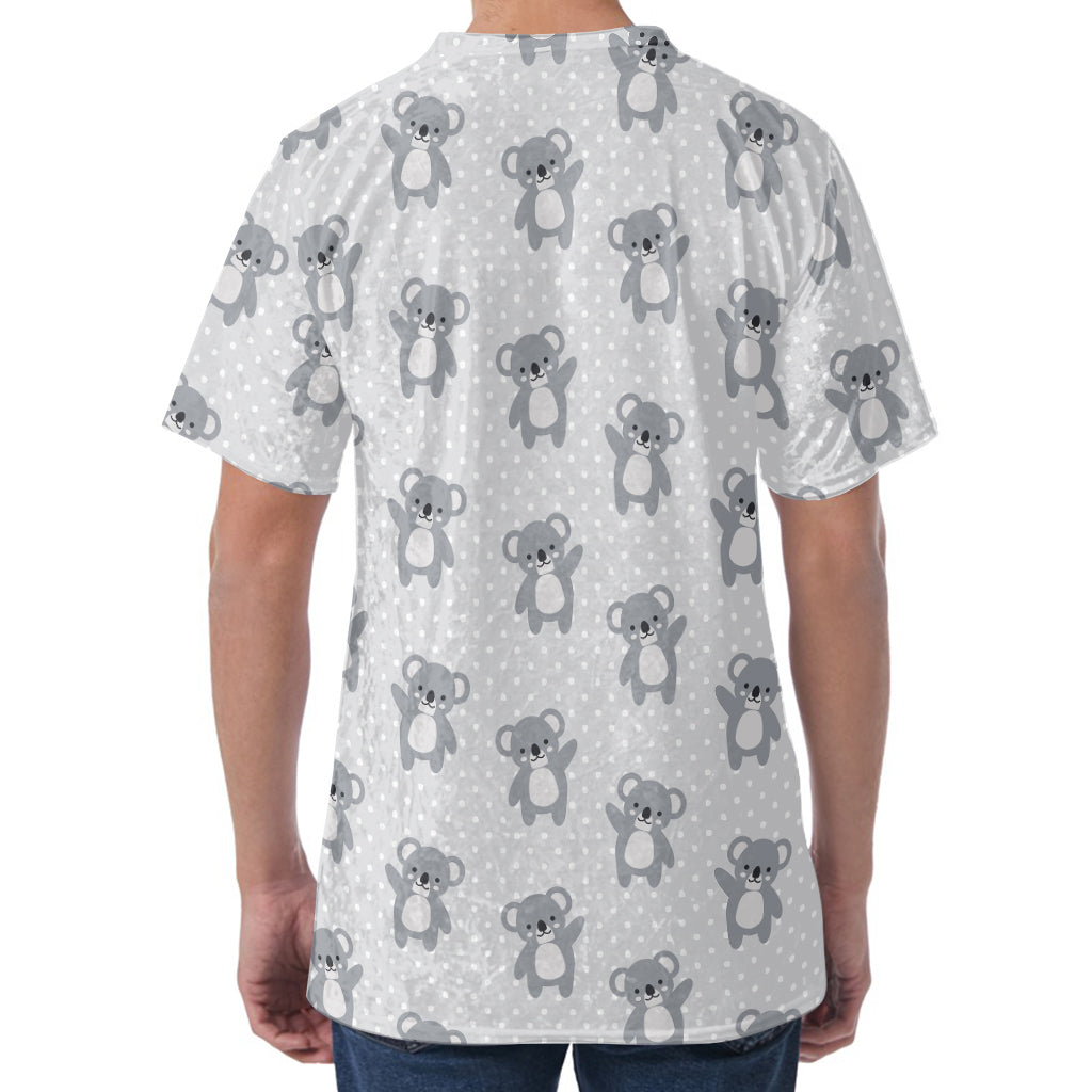 Grey Koala Pattern Print Men's Velvet T-Shirt