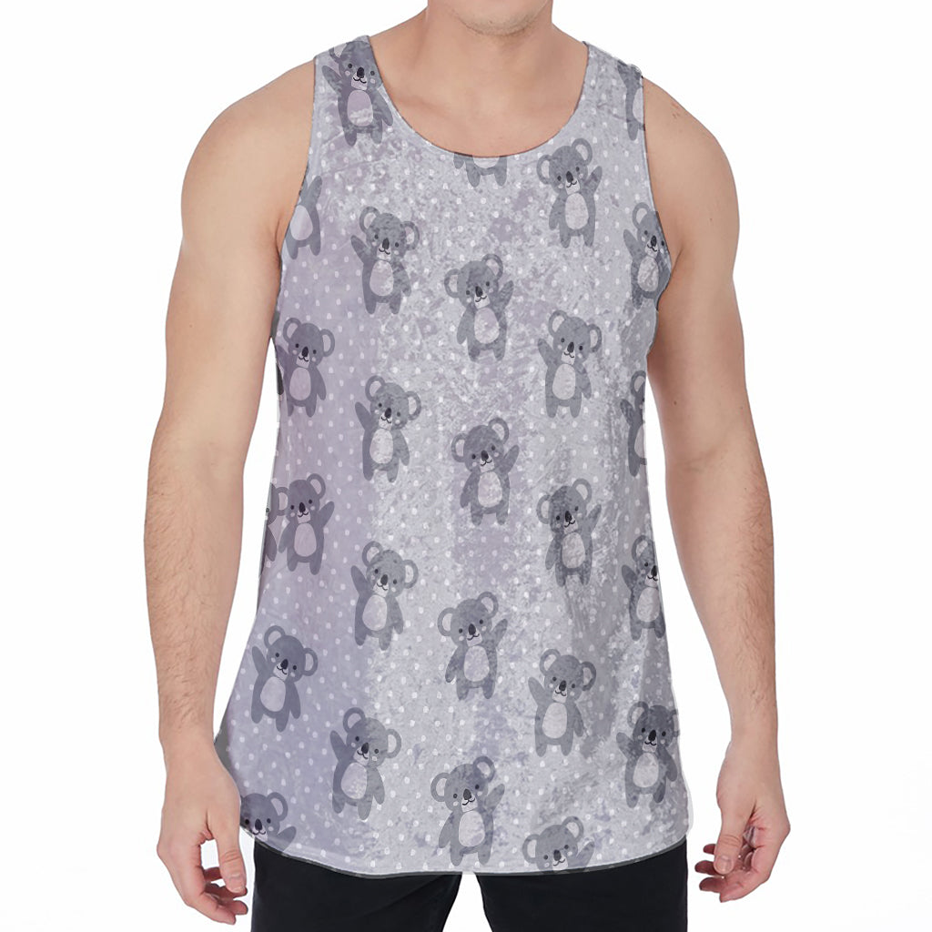 Grey Koala Pattern Print Men's Velvet Tank Top