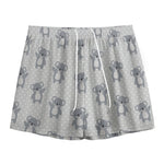 Grey Koala Pattern Print Mesh Shorts