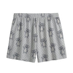 Grey Koala Pattern Print Mesh Shorts