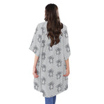 Grey Koala Pattern Print Open Front Beach Cover Up