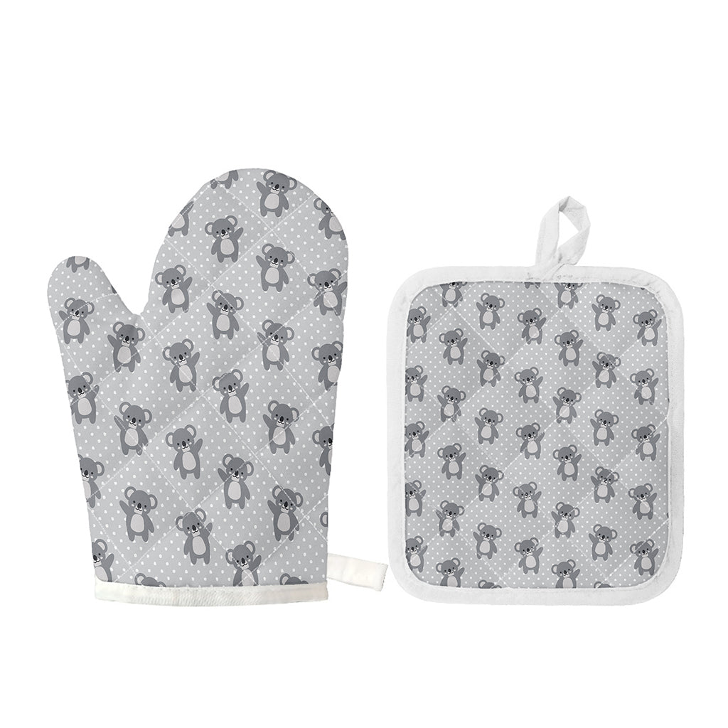 Grey Koala Pattern Print Oven Mitt And Pot Holder Set