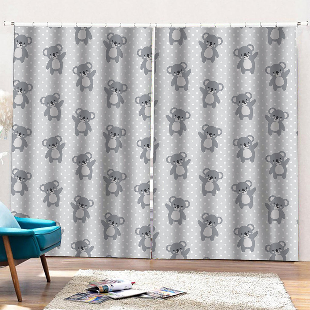 Grey Koala Pattern Print Pencil Pleat Curtains