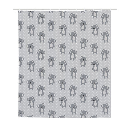 Grey Koala Pattern Print Polyester Shower Curtain