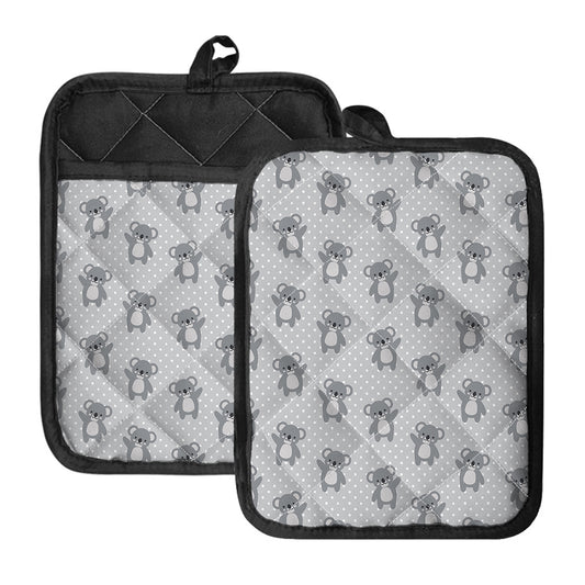 Grey Koala Pattern Print Pot Holders With Pocket