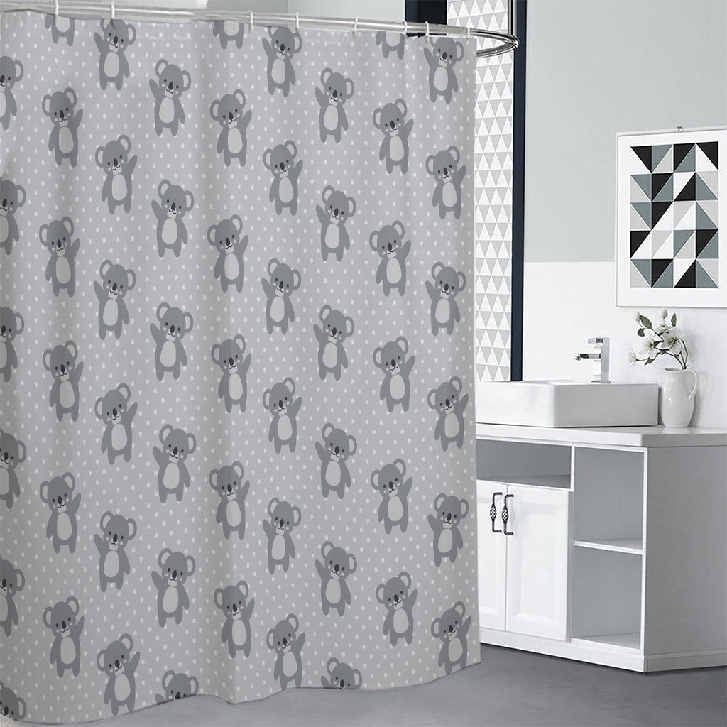 Grey Koala Pattern Print Premium Shower Curtain