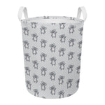 Grey Koala Pattern Print Round Laundry Basket