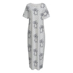 Grey Koala Pattern Print Short Sleeve Long Nightdress
