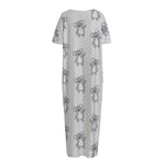 Grey Koala Pattern Print Short Sleeve Long Nightdress