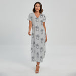 Grey Koala Pattern Print Short Sleeve Maxi Dress