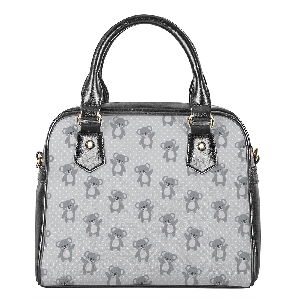 Grey Koala Pattern Print Shoulder Handbag